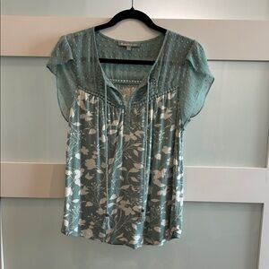 Daniel Rainn Teal and White Floral Blouse